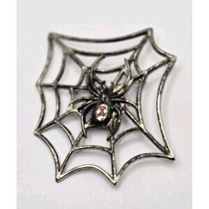 Black Widow Spider in Web Brooch Halloween October Spooky Party Treats Ghosts